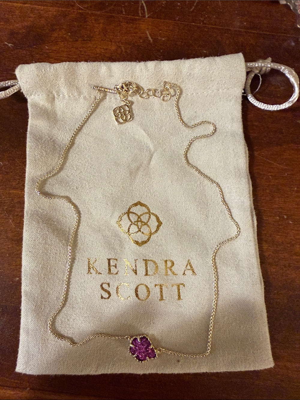 Kendra Scott Gold Necklace with Purple Floral Pendant